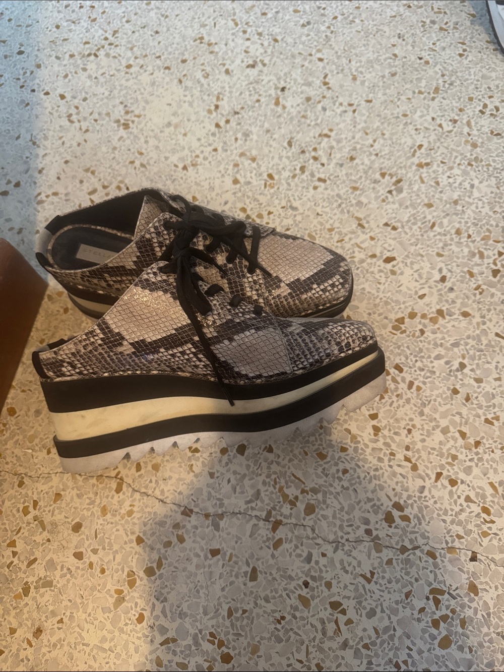 Stella McCartney Black and Gray Snake-Print Platform Lace-Up Sneakers
